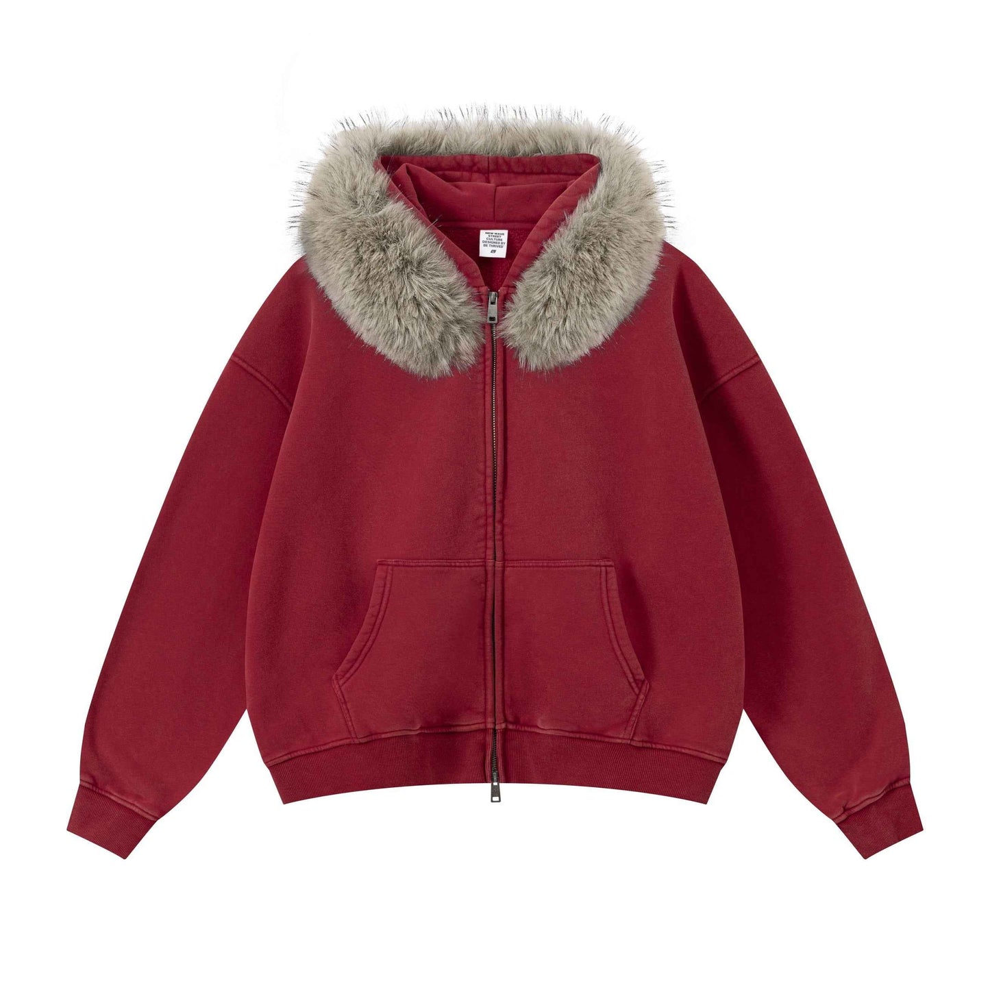 400GSM Unisex Vintage Boxyfit Faux Fur Collar Zipper Coat