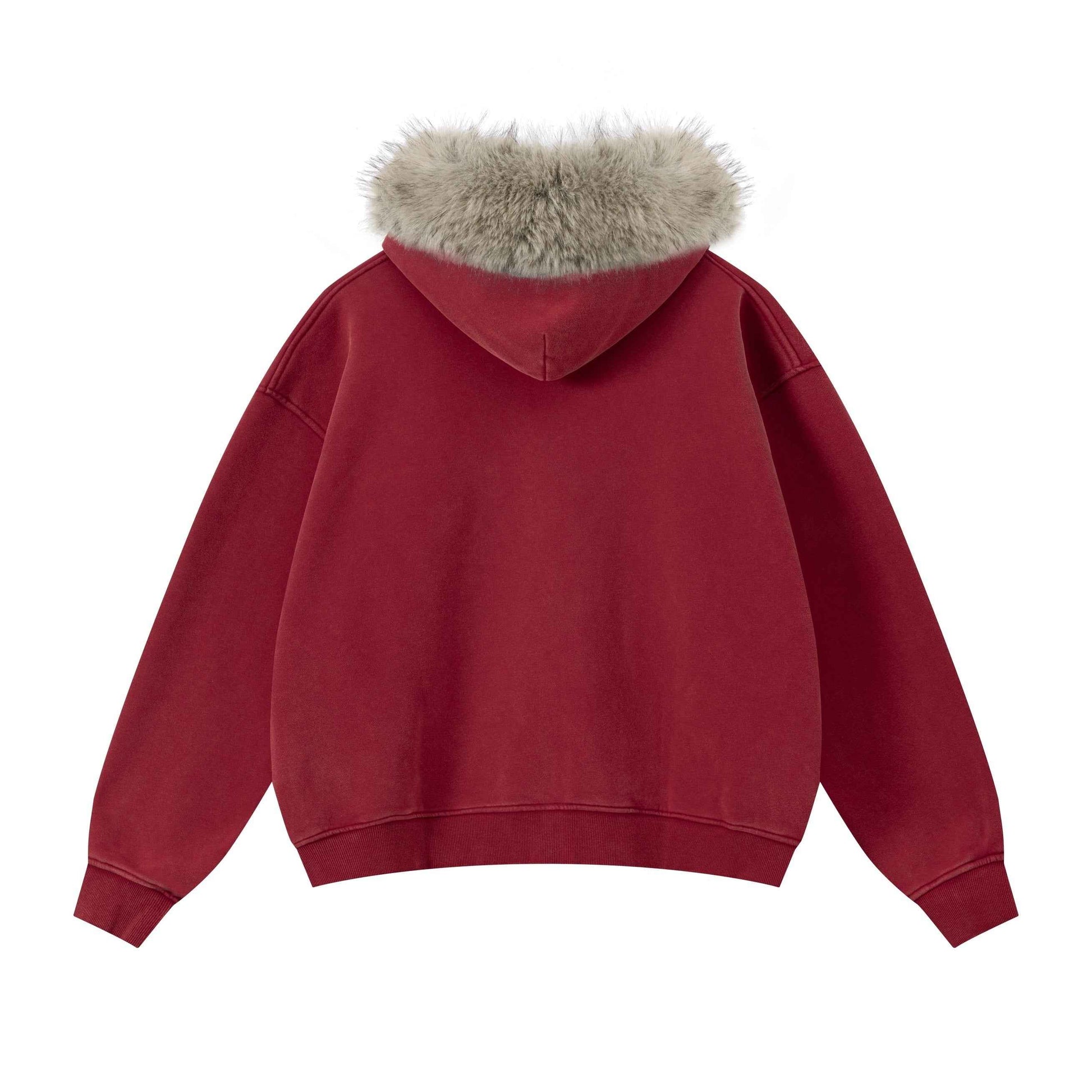 400GSM Unisex Vintage Boxyfit Faux Fur Collar Zipper Coat