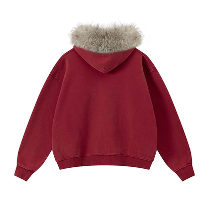 400GSM Unisex Vintage Boxyfit Faux Fur Collar Zipper Coat