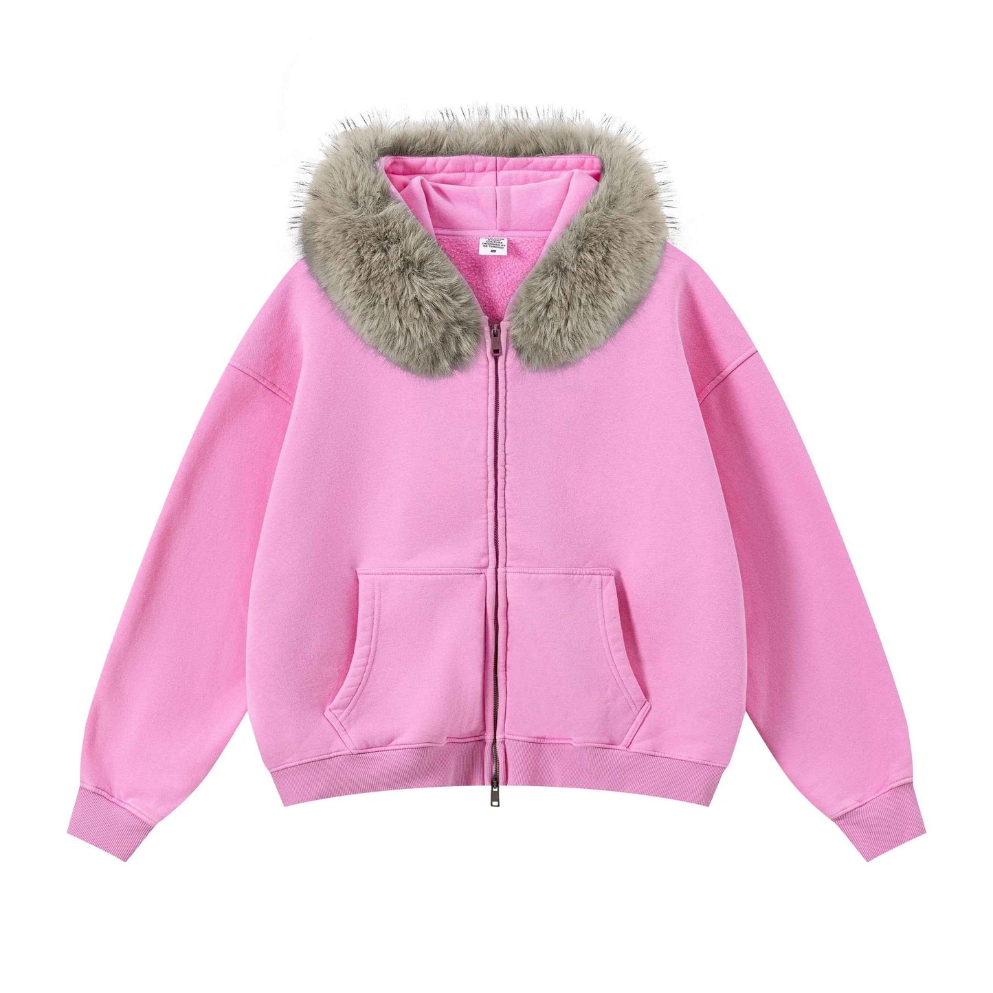 400GSM Unisex Vintage Boxyfit Faux Fur Collar Zipper Coat
