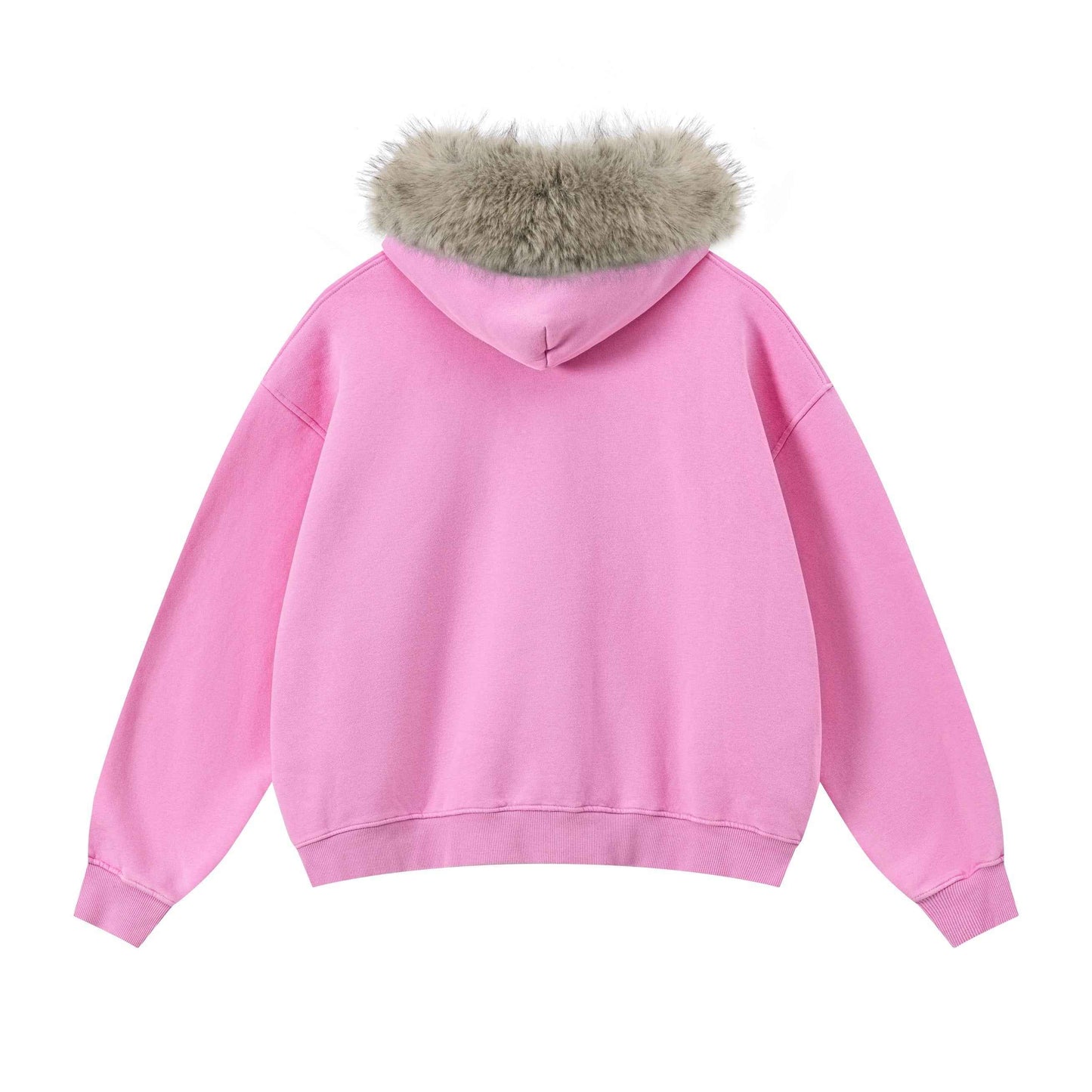 400GSM Unisex Vintage Boxyfit Faux Fur Collar Zipper Coat