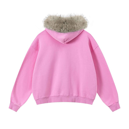 400GSM Unisex Vintage Boxyfit Faux Fur Collar Zipper Coat