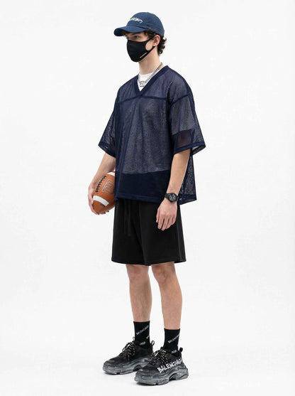 240GSM Men’s Boxy-Fit Mesh Layering V-Neck Tee
