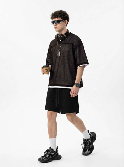 240GSM Men’s Boxy-Fit Mesh Layering V-Neck Tee