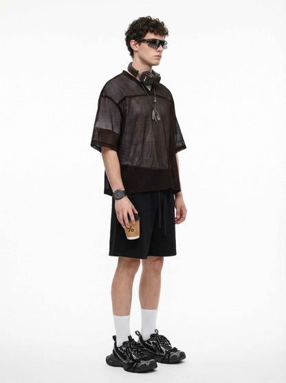 240GSM Men’s Boxy-Fit Mesh Layering V-Neck Tee