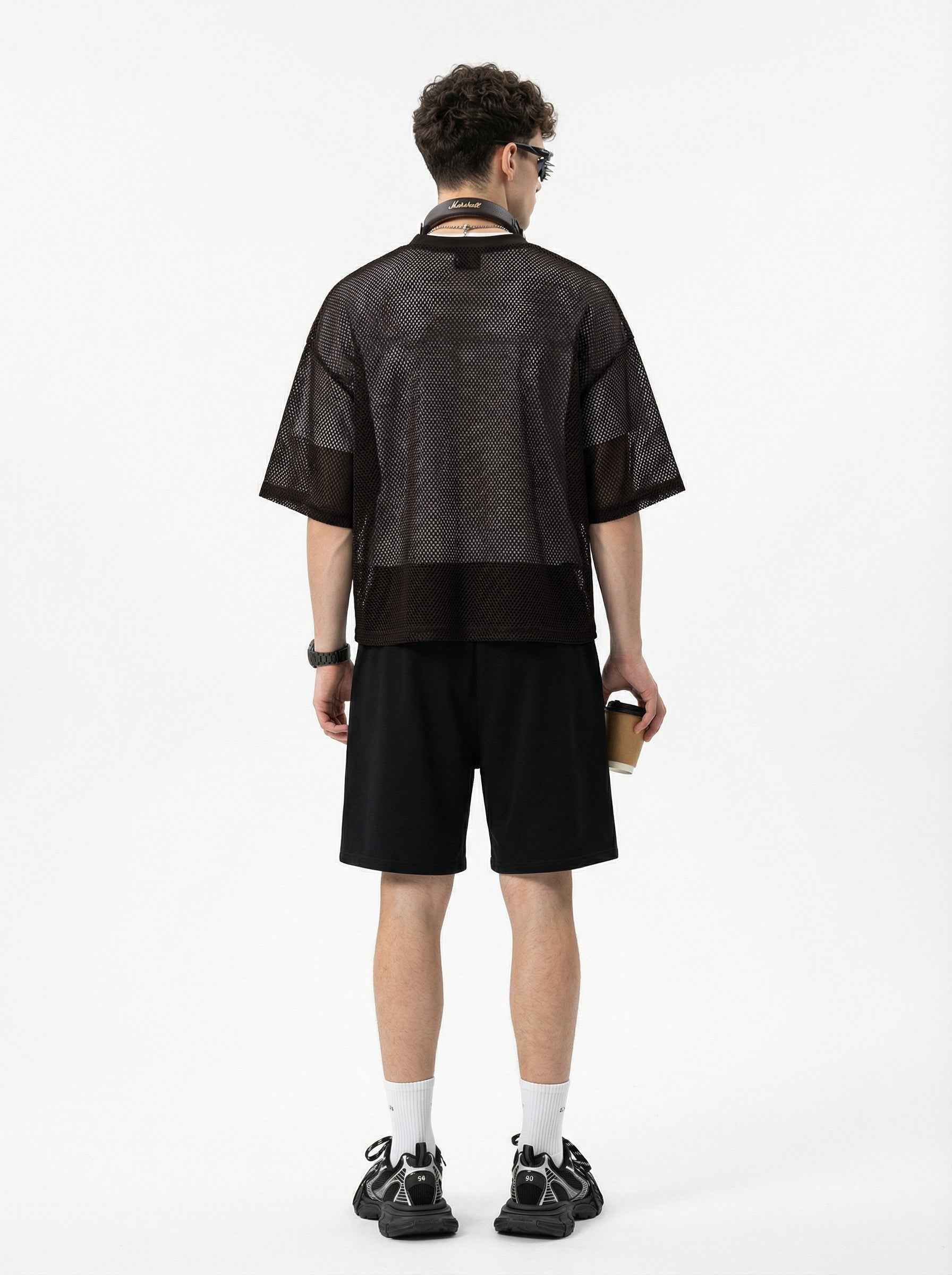 240GSM Men’s Boxy-Fit Mesh Layering V-Neck Tee