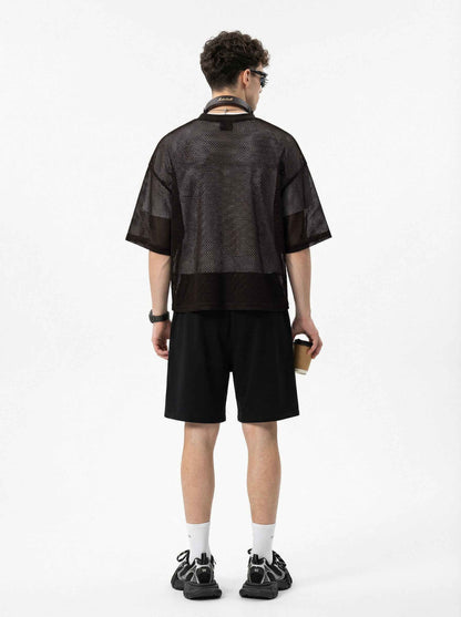 240GSM Men’s Boxy-Fit Mesh Layering V-Neck Tee