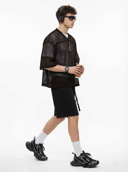 240GSM Men’s Boxy-Fit Mesh Layering V-Neck Tee