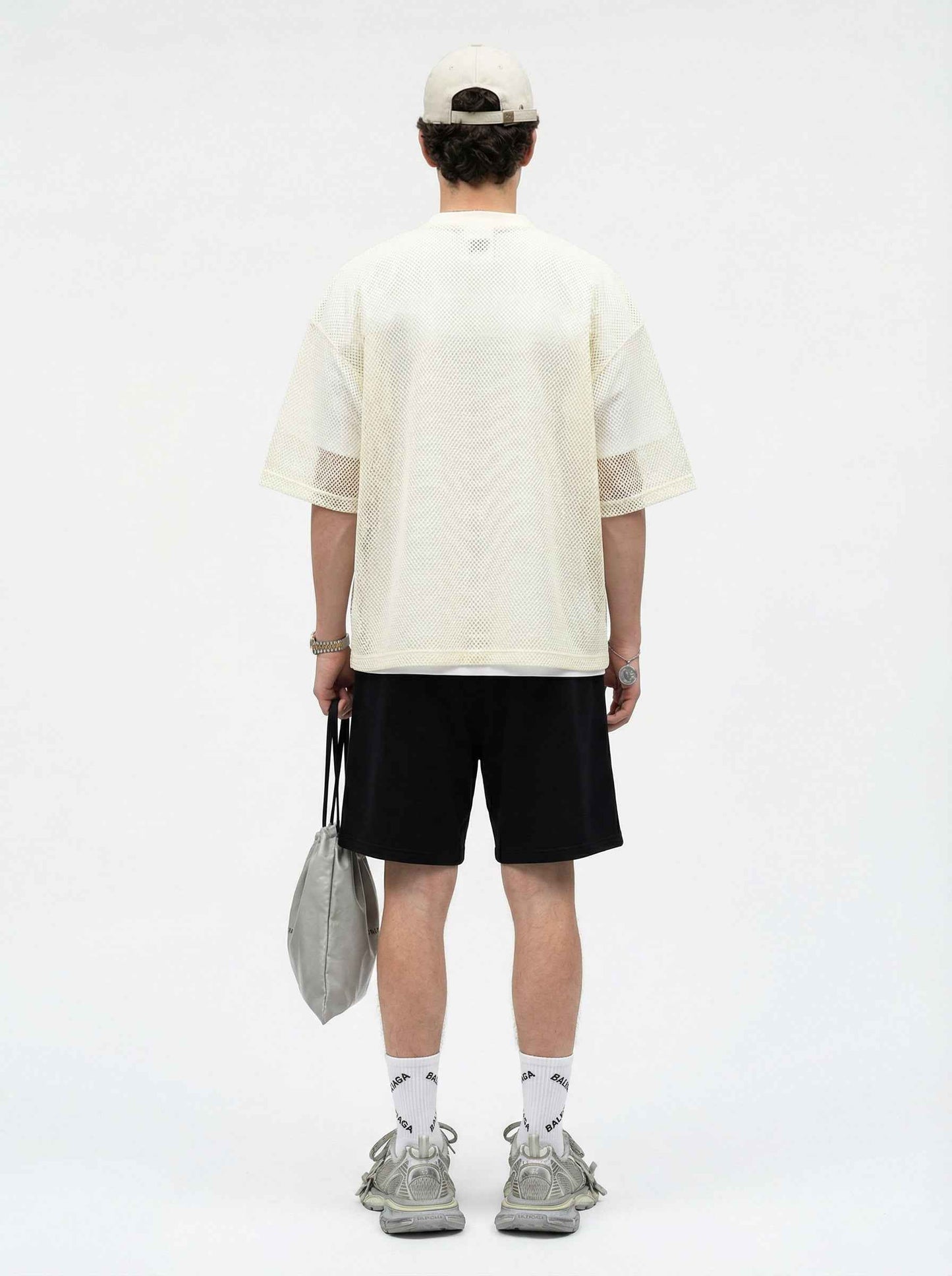 240GSM Men’s Boxy-Fit Mesh Layering V-Neck Tee