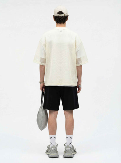 240GSM Men’s Boxy-Fit Mesh Layering V-Neck Tee