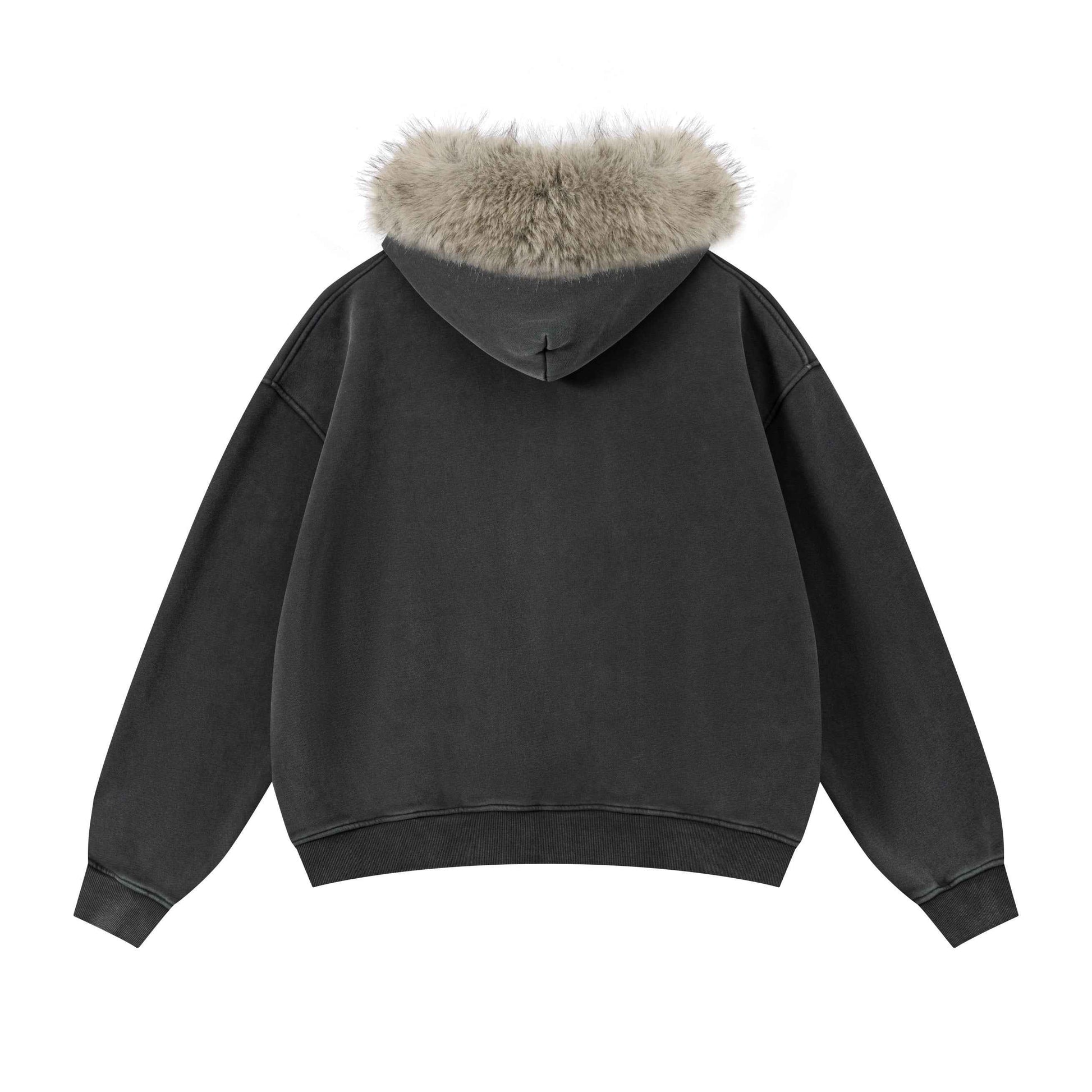 400GSM Unisex Vintage Boxyfit Faux Fur Collar Zipper Coat