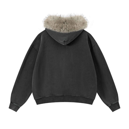 400GSM Unisex Vintage Boxyfit Faux Fur Collar Zipper Coat