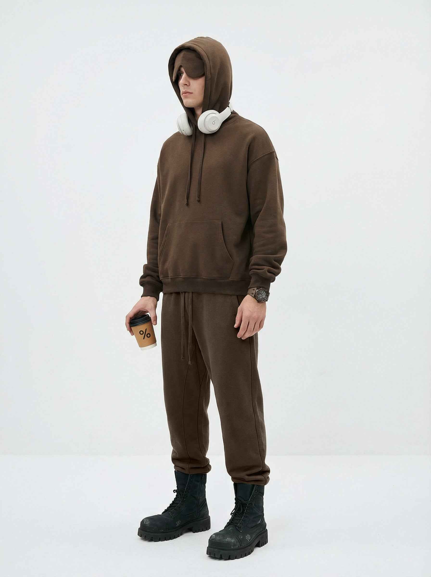 345GSM Men's Eye-Patch Hoodie Basic Plain Solid Color