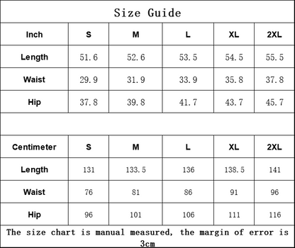 Size guide chart for luxury all-over print jumpsuit by Munsieur with measurements in inches and centimeters