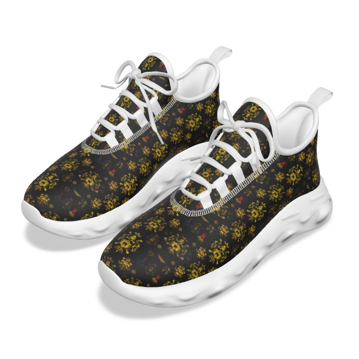 Munsieur luxury athletic shoes men with black floral pattern and white sole for stylish comfort