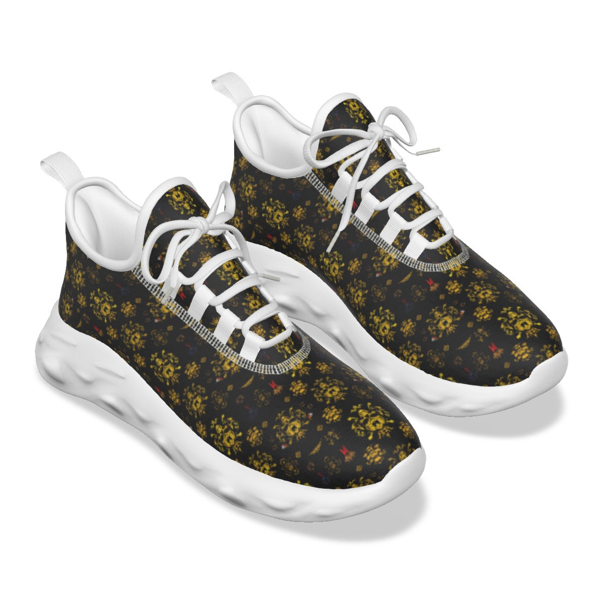Munsieur luxury athletic shoes men with black floral pattern and white cushioned sole for comfort