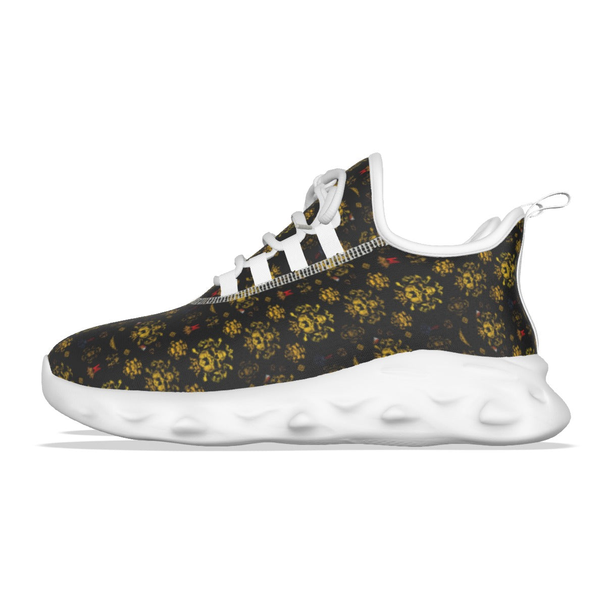 Munsieur luxury athletic shoes men with black floral pattern and white cushioned sole