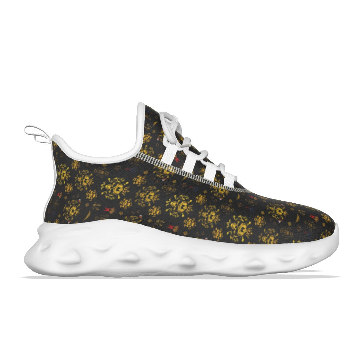 Munsieur luxury athletic shoes men with black floral pattern and white textured sole