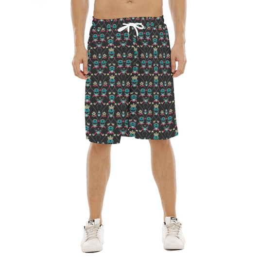 Munsieur luxury casual men's shorts with colorful skull pattern and white drawstring waist