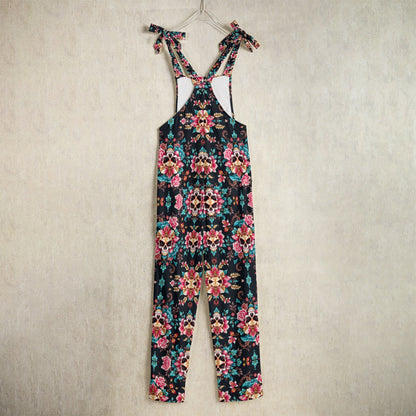 Munsieur luxury floral print jumpsuit with adjustable tie straps and vibrant multicolor design