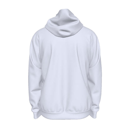 Back view of white luxury graphic hoodie for men by Munsieur with a soft fabric and relaxed fit