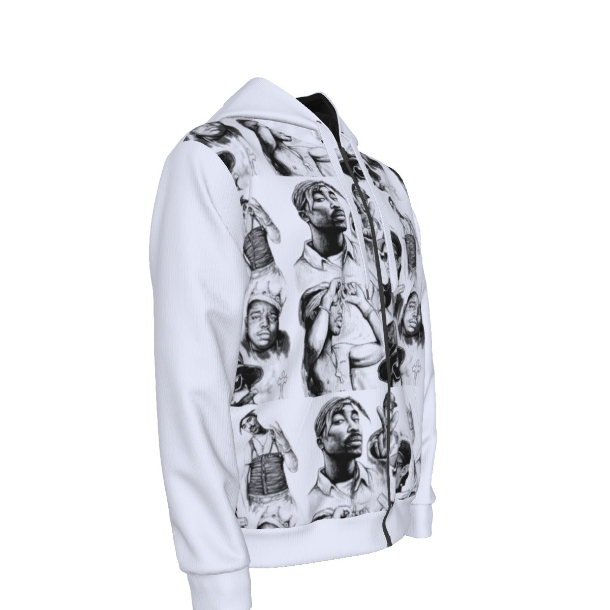 Munsieur luxury graphic hoodie for men with black and white artistic portraits on white fabric