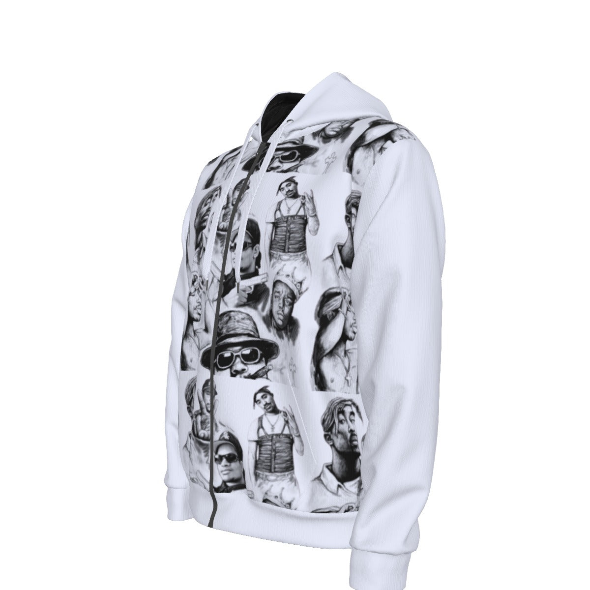 Munsieur luxury graphic hoodie for men in white with black and gray artistic face illustrations