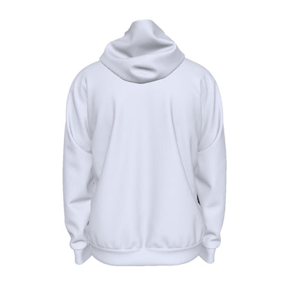 Back view of luxury graphic men's hoodies in white with a soft fabric and relaxed fit
