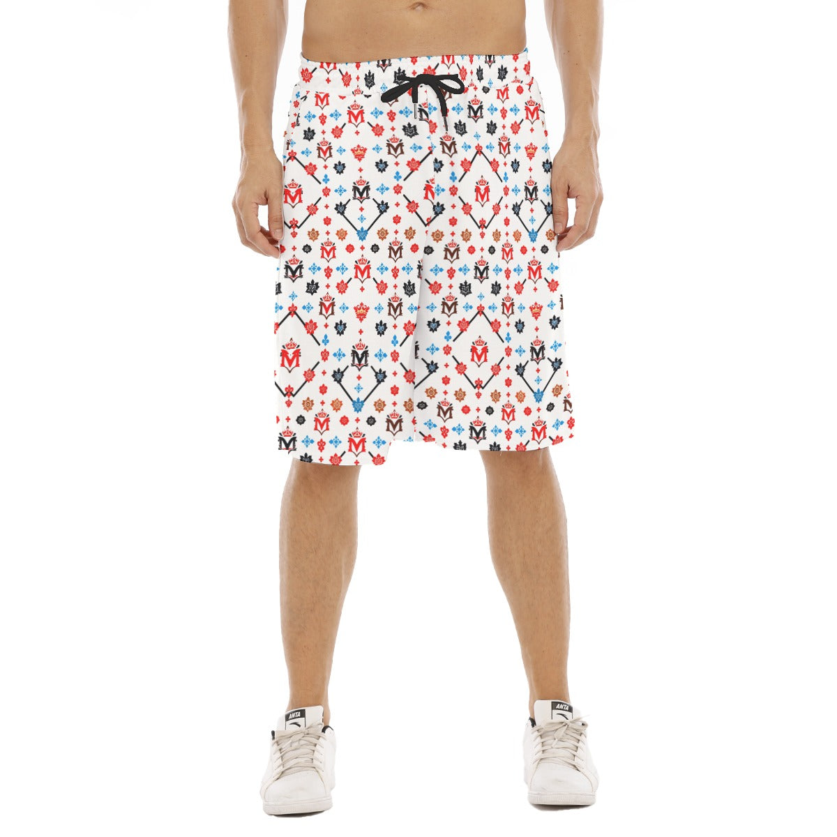Munsieur luxury men's gym shorts urban style with white base and multicolor logo pattern