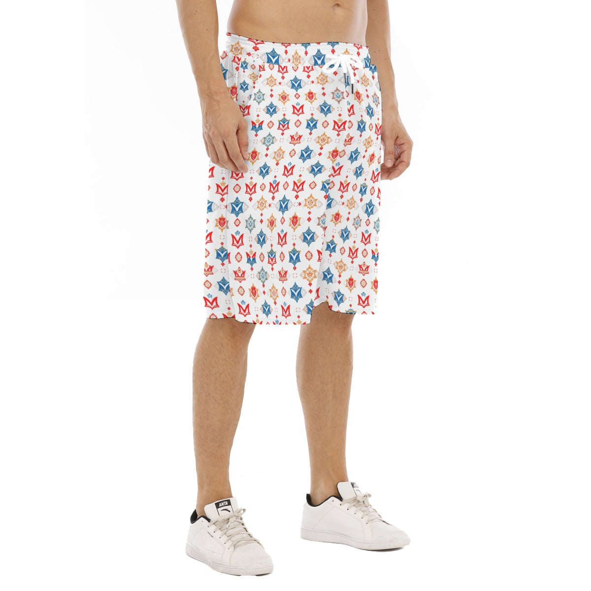 Munsieur luxury men's summer shorts with colorful geometric pattern and drawstring waist