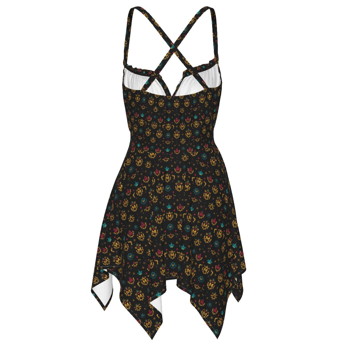 Munsieur luxury printed summer dress for women with colorful floral pattern and crisscross back straps