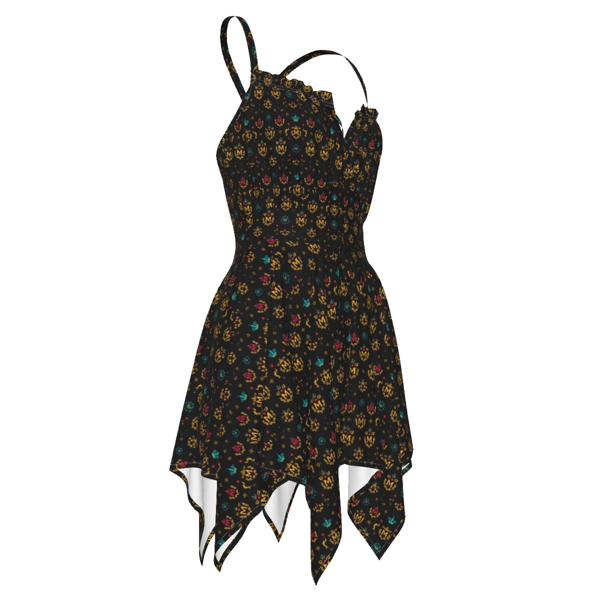 Munsieur luxury printed summer dress for women with floral design and asymmetrical hem