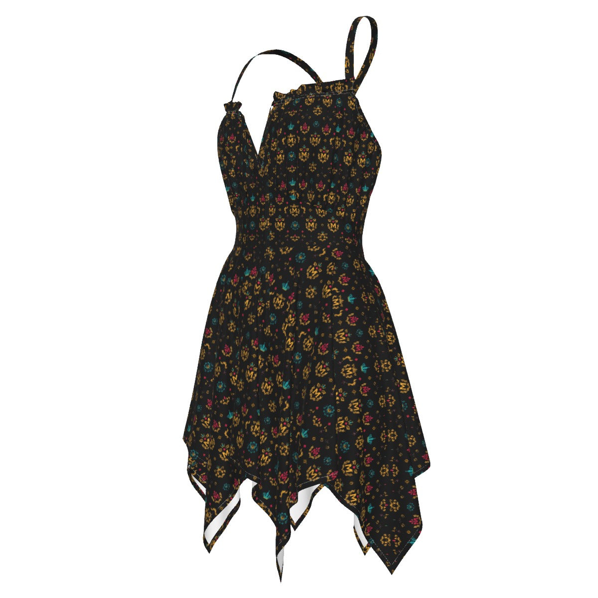Munsieur luxury printed summer dress for women with floral pattern and asymmetrical hem