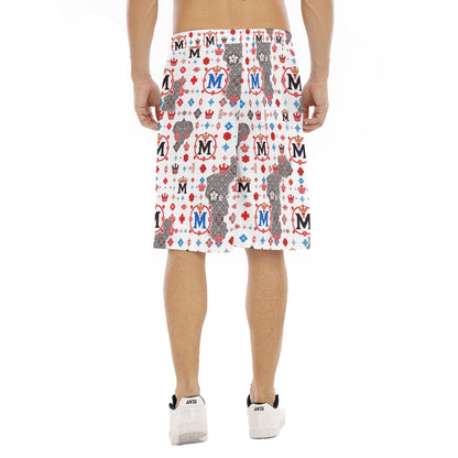 Munsieur luxury streetwear athletic shorts with colorful logo pattern on white background