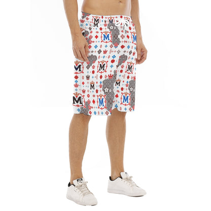 Munsieur luxury streetwear athletic shorts with colorful patterned design and drawstring waist