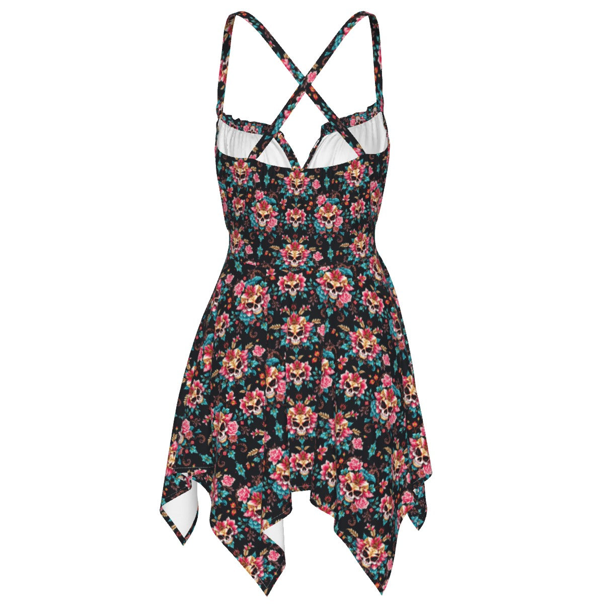 Munsieur floral luxury streetwear slip dress with cross back straps and handkerchief hem