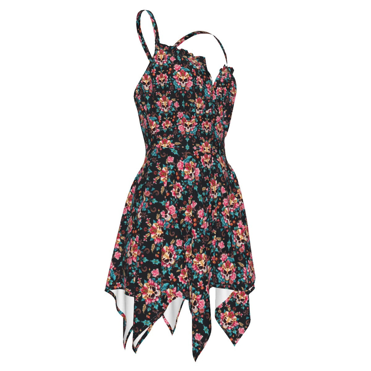 Munsieur floral luxury streetwear slip dress with asymmetrical hem and adjustable straps
