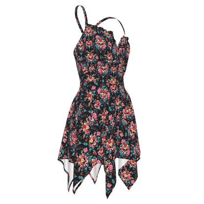 Munsieur floral luxury streetwear slip dress with asymmetrical hem and adjustable straps