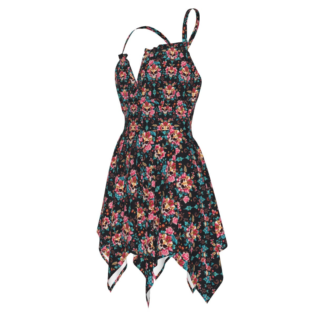 Munsieur luxury streetwear slip dress with floral pattern and asymmetrical hemline