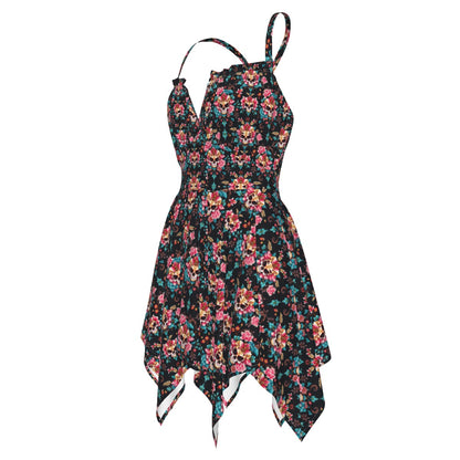 Munsieur luxury streetwear slip dress with floral pattern and asymmetrical hemline
