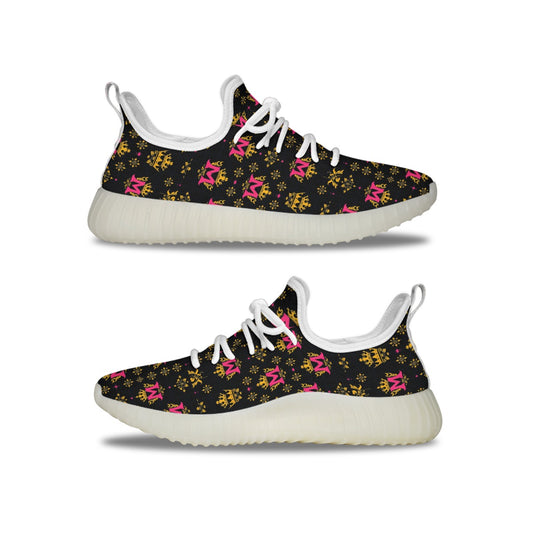 Munsieur luxury streetwear sneakers for women with black base and pink and gold pattern