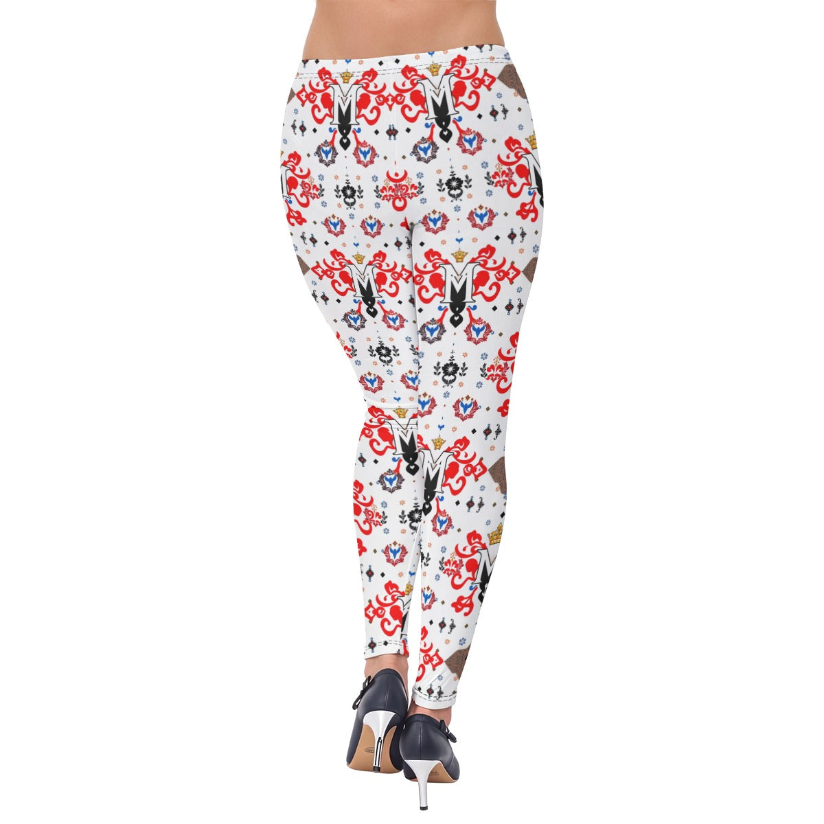 Munsieur luxury urban leggings for women with bold red and black floral and letter M pattern