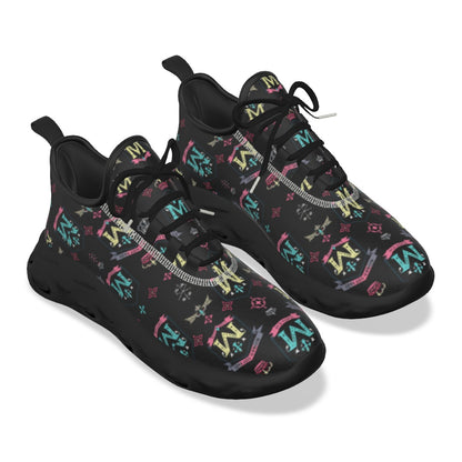Munsieur men's athletic streetwear shoes with black colorful logo pattern and lace-up design