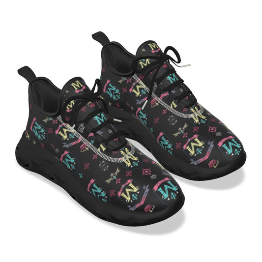 Munsieur men's athletic streetwear shoes with black colorful logo pattern and lace-up design