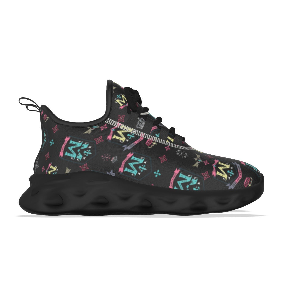 Munsieur men's athletic streetwear shoes with black sole and colorful pattern design