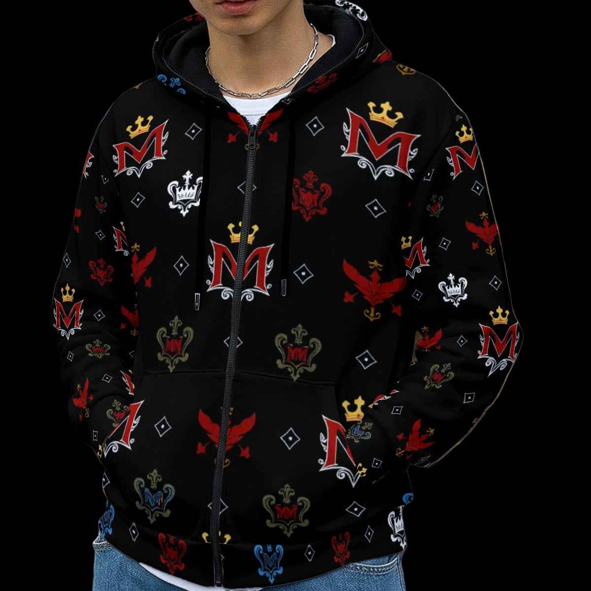Men's Hoodie MUNSIEUR All - Over Print Heavy Fleece Zip Up "Ambitious" - Munsieur