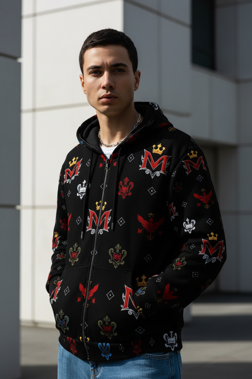 Men's Hoodie MUNSIEUR All-Over Print Heavy Fleece Zip Up "Ambitious"