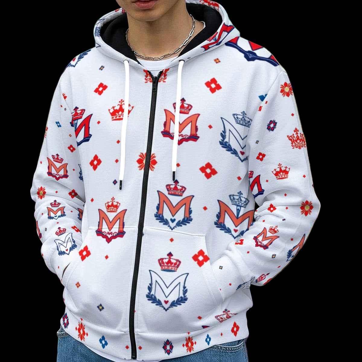 Men's Hoodie MUNSIEUR All - Over Print Men's Heavy Fleece Zip Up "Ameri - Cup" - Munsieur