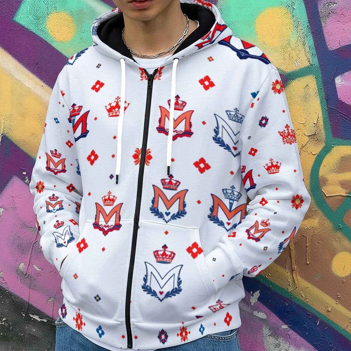 Men's Hoodie MUNSIEUR All - Over Print Men's Heavy Fleece Zip Up "Ameri - Cup" - Munsieur