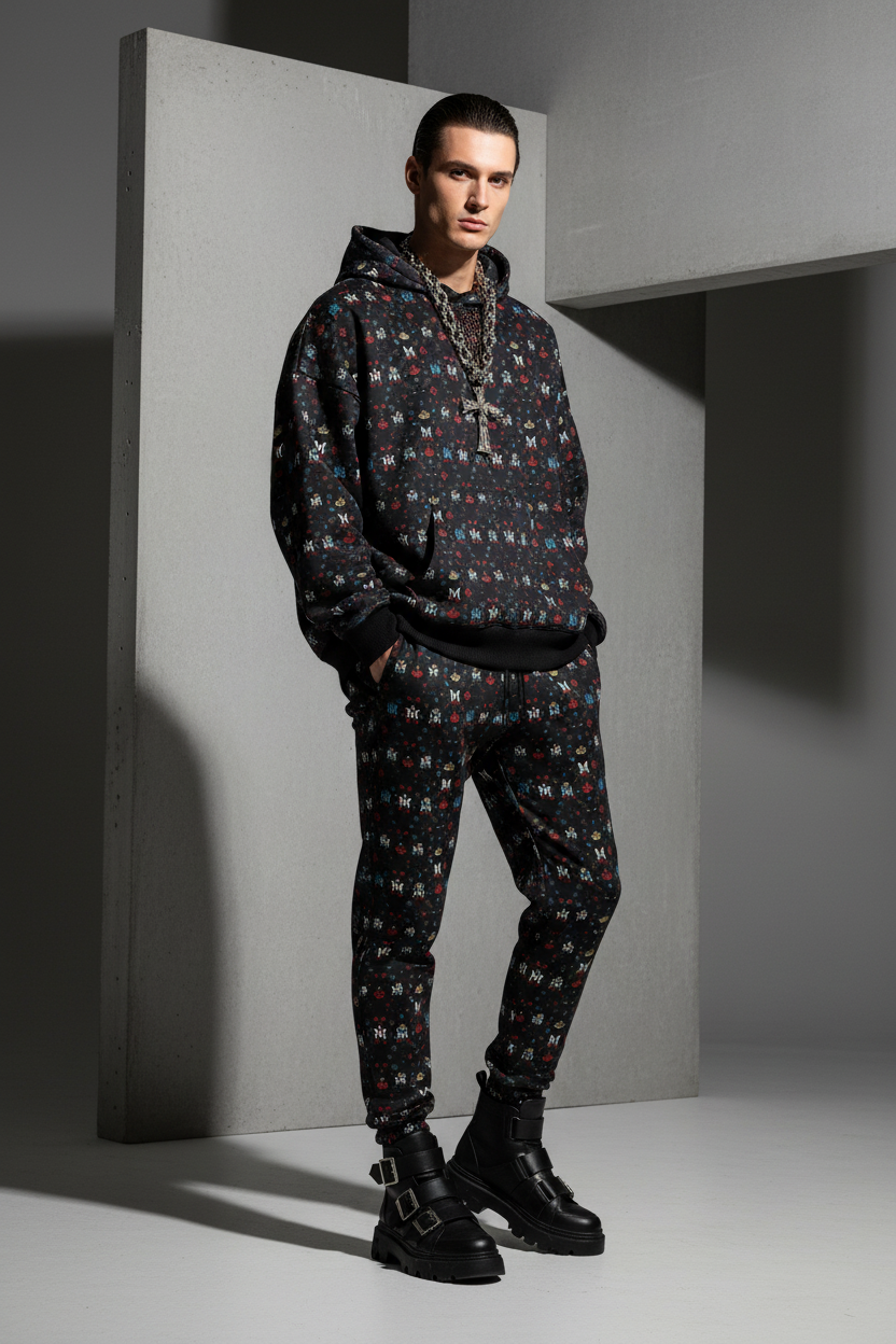 Men's Joggers MUNSIEUR All-Over Print Knitted Fleece "Coolie"